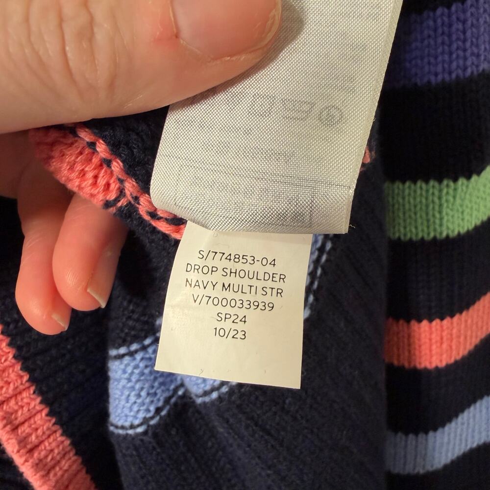 XS Gap 24/7 Rainbow Stripe Sweater Navy Split Hem Crewneck Colorful Preppy Pride - Picture 7 of 8